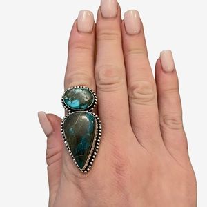 Copper Turquoise Silver Ring Size 10